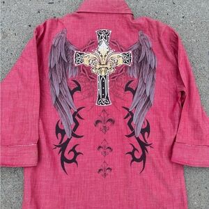 Red Shirt with Wing and Cross Design